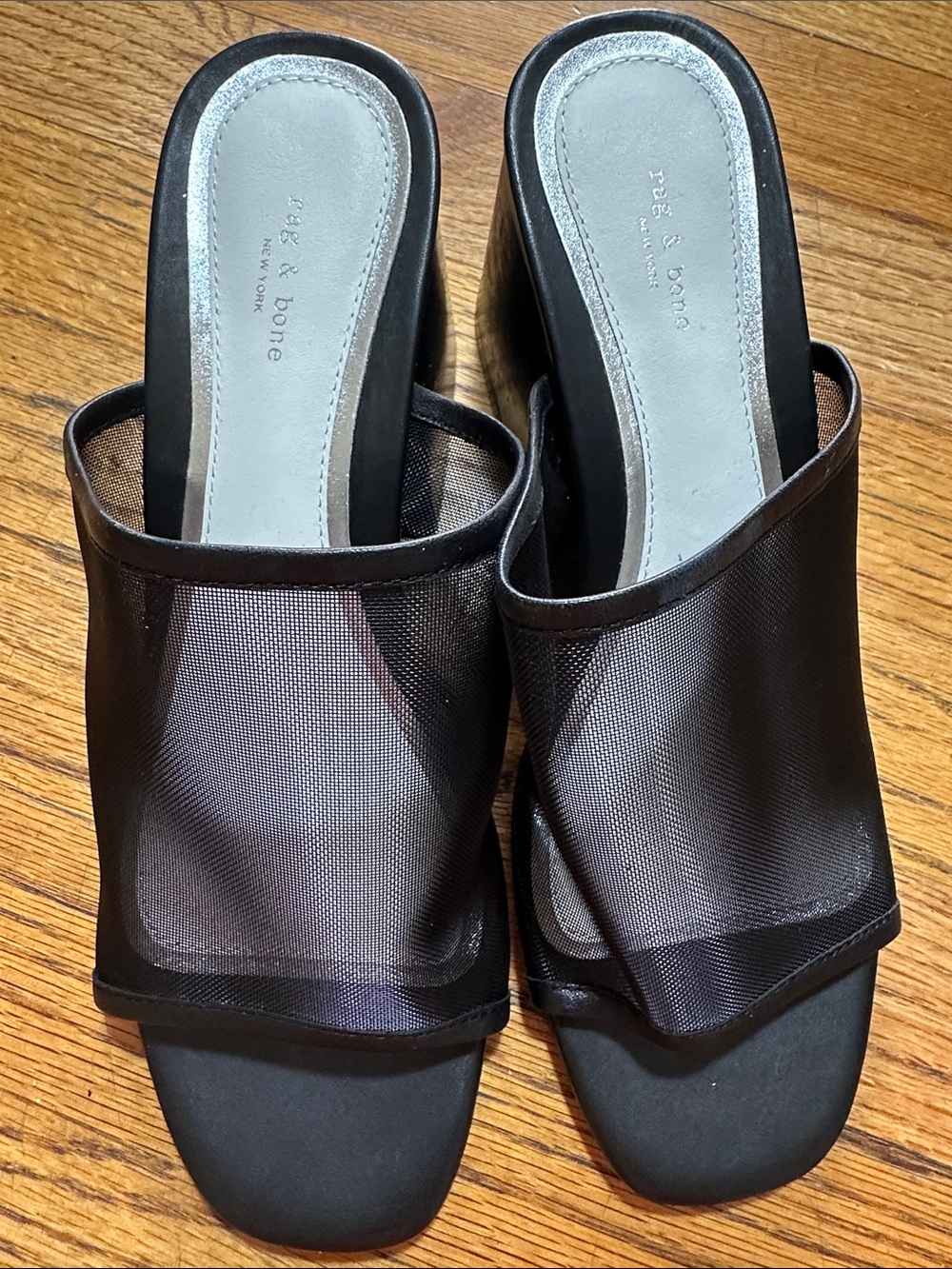 rag & bone Black Mesh Slide Mules with Sculpted Block Heel - Picture 6 of 8